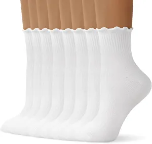 Womens Ruffle Ankle Socks Cute Lettuce Edge Crew Socks for Women 6-8 Pairs