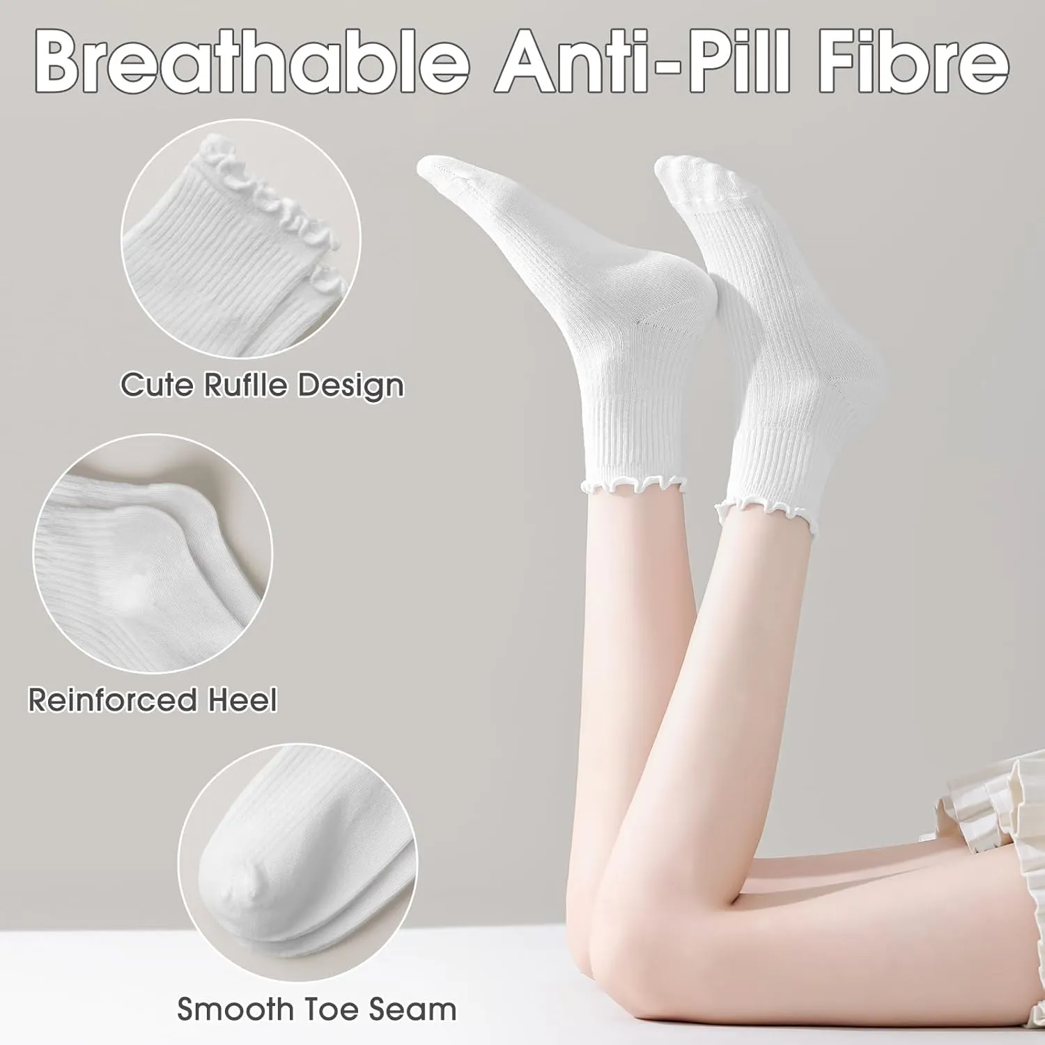 Womens Ruffle Ankle Socks Cute Lettuce Edge Crew Socks for Women 6-8 Pairs