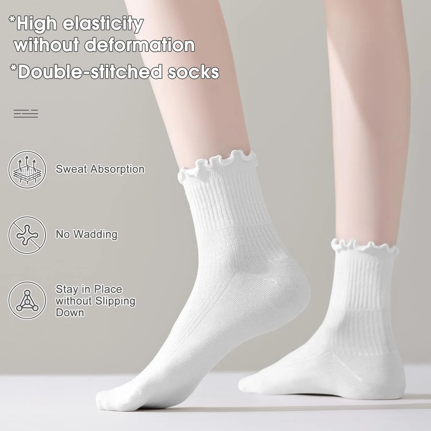 Womens Ruffle Ankle Socks Cute Lettuce Edge Crew Socks for Women 6-8 Pairs