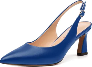 Women's Slingback Pumps Kitten Heel Pointed Toe Pumps for Women Comfort Kitten Mid Heels Buckle Pumps Wedding Party Dance Shoes