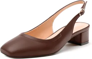 Womens Slingbacks, Square Toe Low Block Heel Pumps for Women, Comfort Casual Shoes for Workplace 1.4"