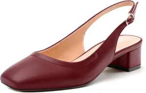 Womens Slingbacks, Square Toe Low Block Heel Pumps for Women, Comfort Casual Shoes for Workplace 1.4"