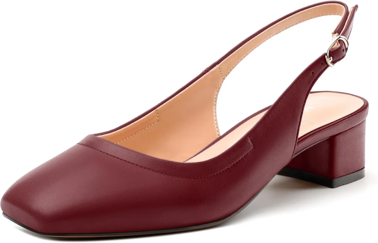 Womens Slingbacks, Square Toe Low Block Heel Pumps for Women, Comfort Casual Shoes for Workplace 1.4"