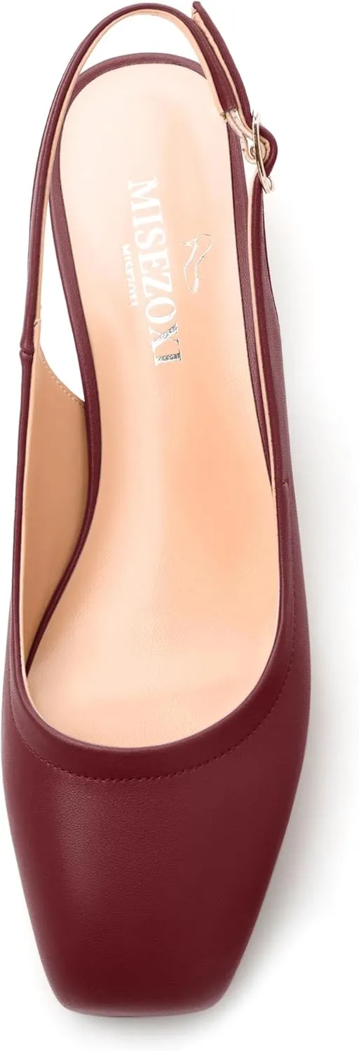 Womens Slingbacks, Square Toe Low Block Heel Pumps for Women, Comfort Casual Shoes for Workplace 1.4"