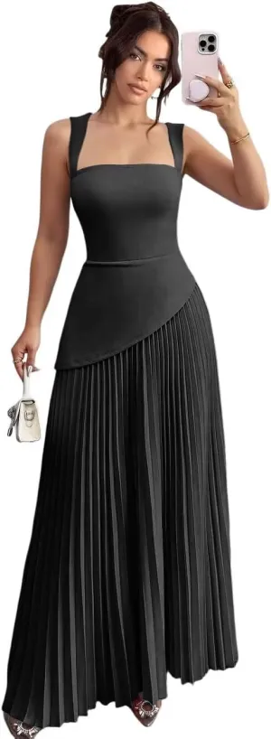 Women's Spaghetti Straps Bridesmaid Dresses 2025 Asymmetrical Drop Waist Pleated Formal Evening Dress DE499
