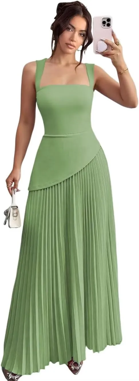 Women's Spaghetti Straps Bridesmaid Dresses 2025 Asymmetrical Drop Waist Pleated Formal Evening Dress DE499