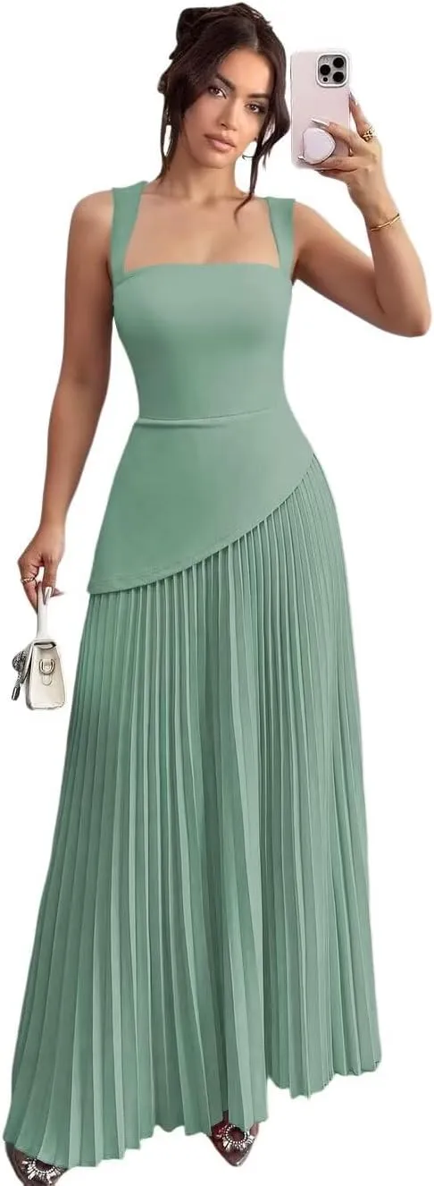 Women's Spaghetti Straps Bridesmaid Dresses 2025 Asymmetrical Drop Waist Pleated Formal Evening Dress DE499