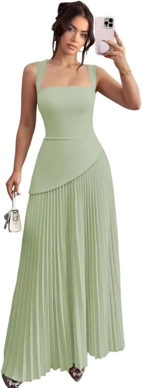 Women's Spaghetti Straps Bridesmaid Dresses 2025 Asymmetrical Drop Waist Pleated Formal Evening Dress DE499