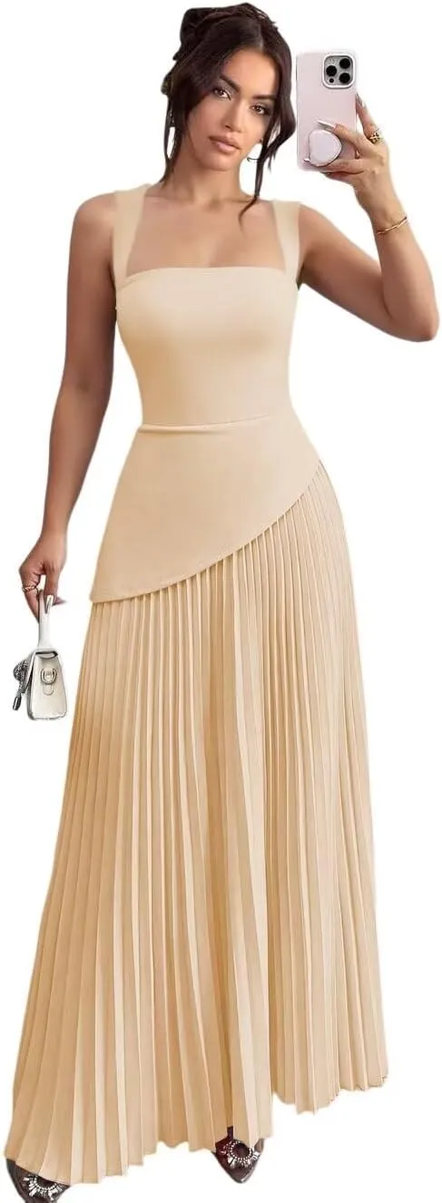 Women's Spaghetti Straps Bridesmaid Dresses 2025 Asymmetrical Drop Waist Pleated Formal Evening Dress DE499
