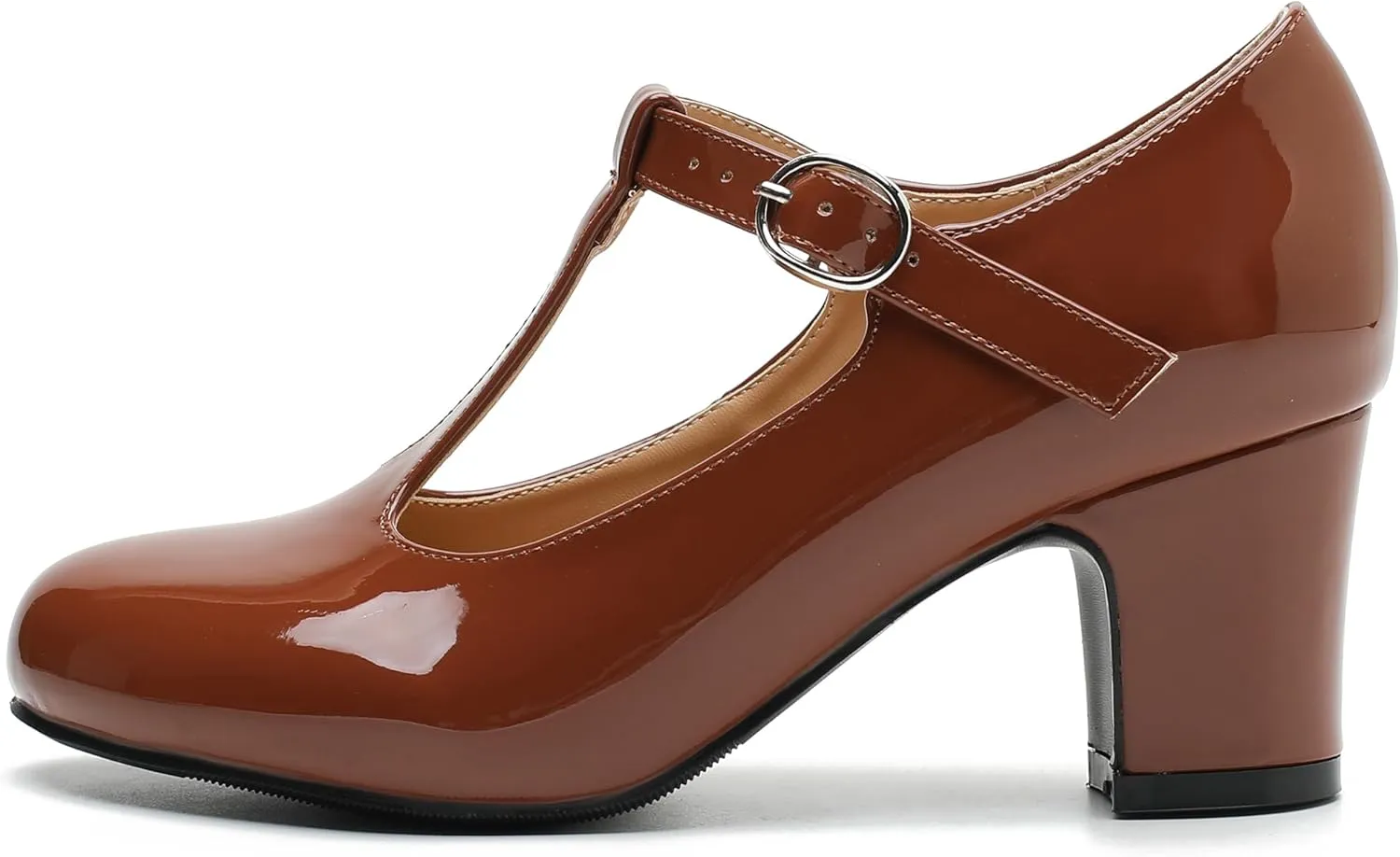 Women's T Strap Mary Jane Chunky Heel Low Block Pumps Round Toe Dress Office Work Shoes