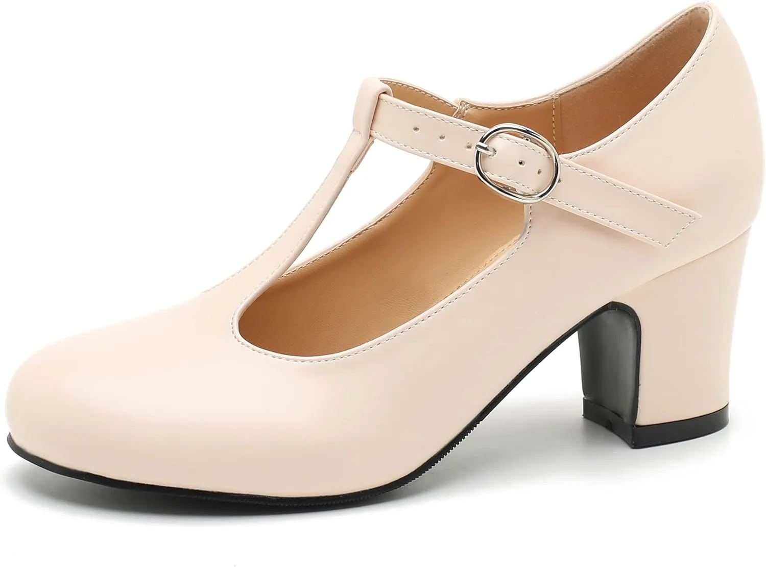 Women's T Strap Mary Jane Chunky Heel Low Block Pumps Round Toe Dress Office Work Shoes