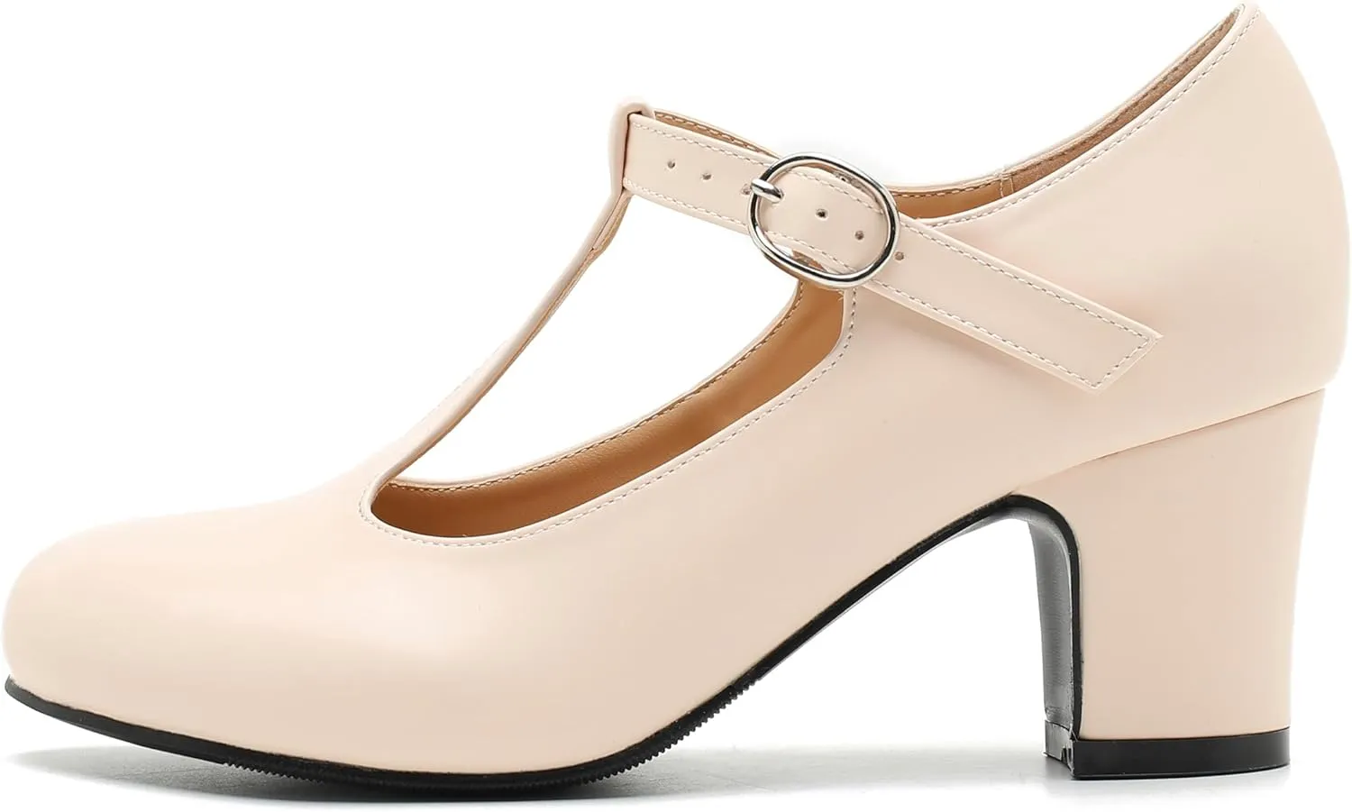 Women's T Strap Mary Jane Chunky Heel Low Block Pumps Round Toe Dress Office Work Shoes