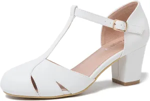 Womens T Strap Mary Jane Shoes Chunky Block Heel Cut Out Ankle Strap Buckle Dress Dance Pumps