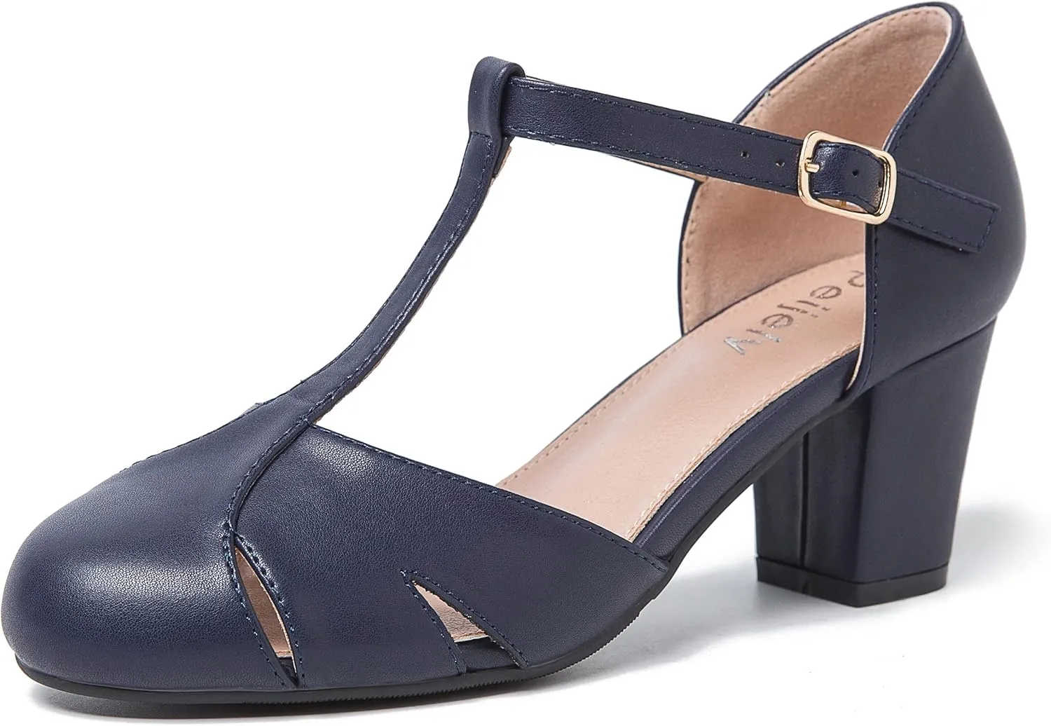 Womens T Strap Mary Jane Shoes Chunky Block Heel Cut Out Ankle Strap Buckle Dress Dance Pumps