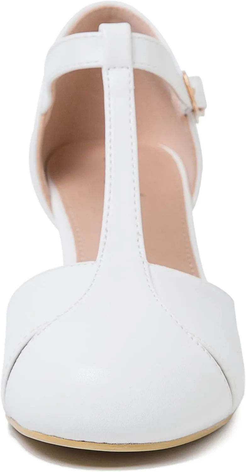 Womens T Strap Mary Jane Shoes Chunky Block Heel Cut Out Ankle Strap Buckle Dress Dance Pumps