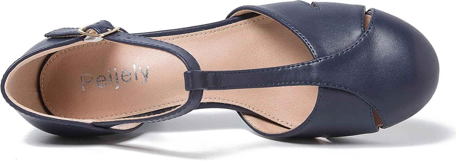 Womens T Strap Mary Jane Shoes Chunky Block Heel Cut Out Ankle Strap Buckle Dress Dance Pumps