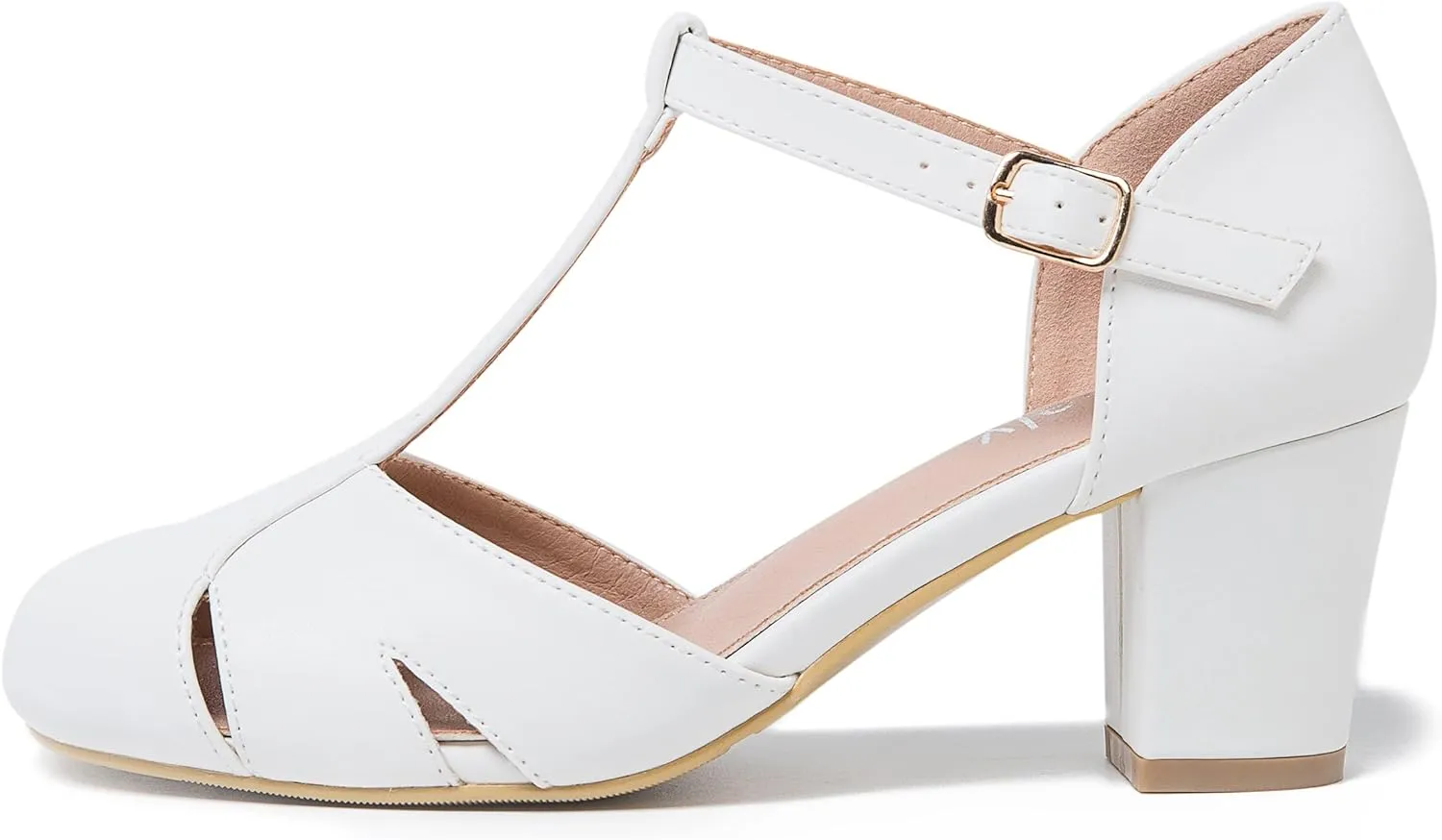 Womens T Strap Mary Jane Shoes Chunky Block Heel Cut Out Ankle Strap Buckle Dress Dance Pumps