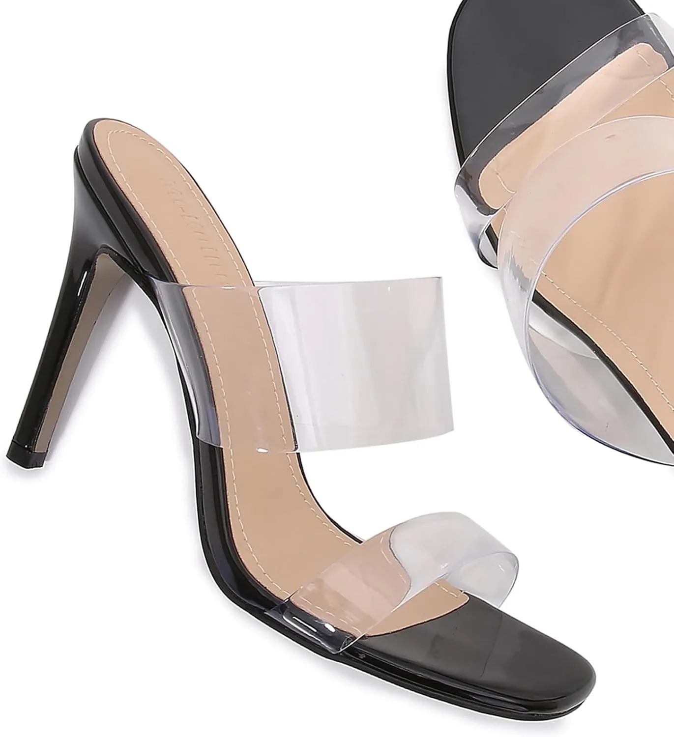 Women's Transparent Stiletto Heeled Sandals Fashion Pointed Toe Transparent Strap Slip On High Heel Mules for Parties Prom Dress Pumps
