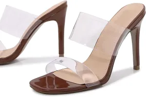 Women's Transparent Stiletto Heeled Sandals Fashion Pointed Toe Transparent Strap Slip On High Heel Mules for Parties Prom Dress Pumps