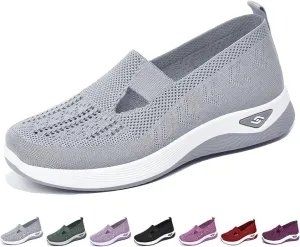 Women's Woven Orthopedic Breathable Soft Walking Shoes Slip-on Diabetic Hands Free Foam Shoes Wide Width with Arch Support Comfort Non Slip Work Sneakers Loafers