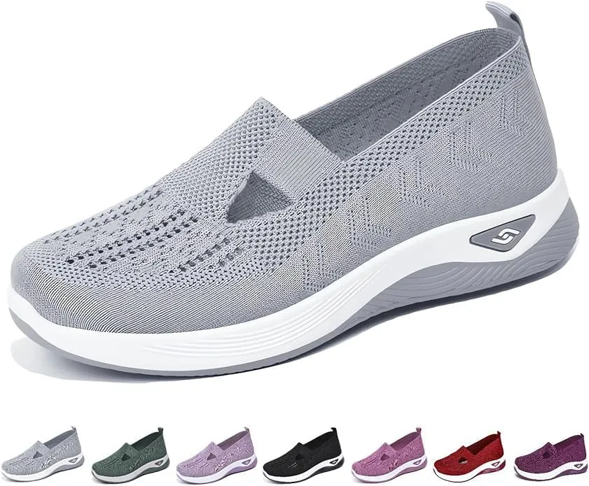 Women's Woven Orthopedic Breathable Soft Walking Shoes Slip-on Diabetic Hands Free Foam Shoes Wide Width with Arch Support Comfort Non Slip Work Sneakers Loafers