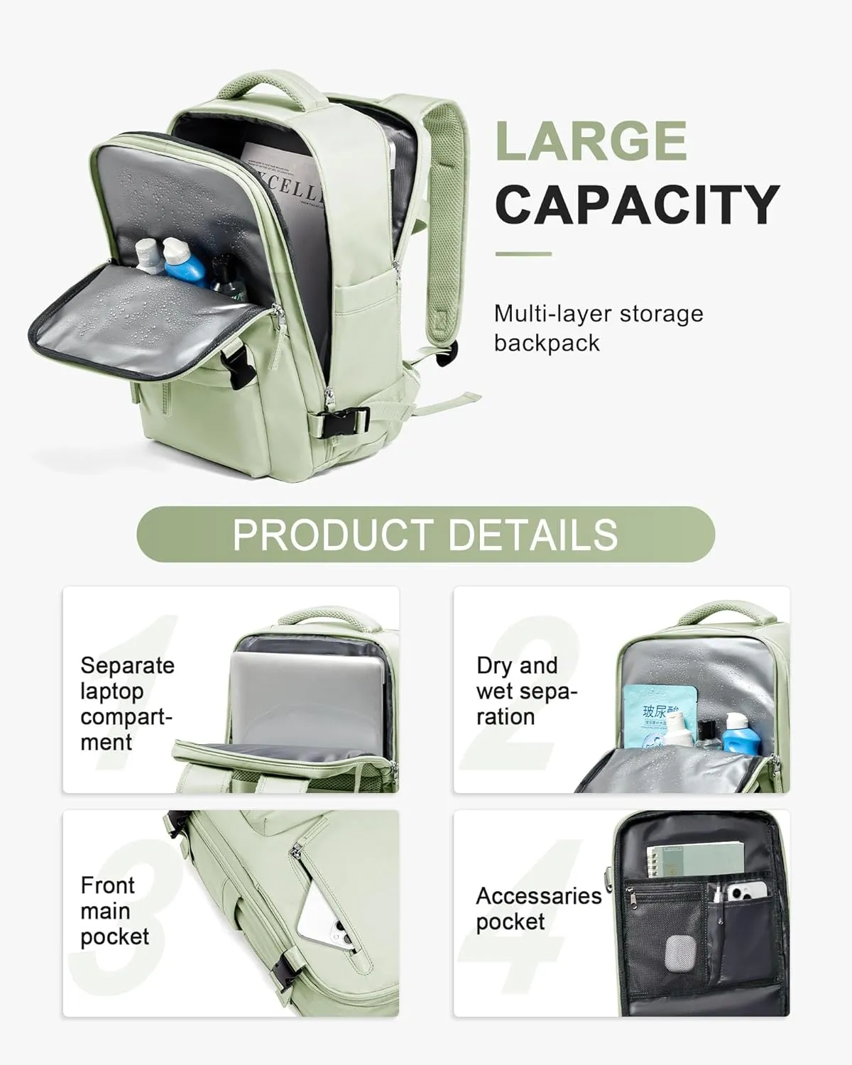 WONHOX Large Travel Backpack Carry on Flight Approved Laptop Work Business Backpack for Women Men Mochila de Viaje