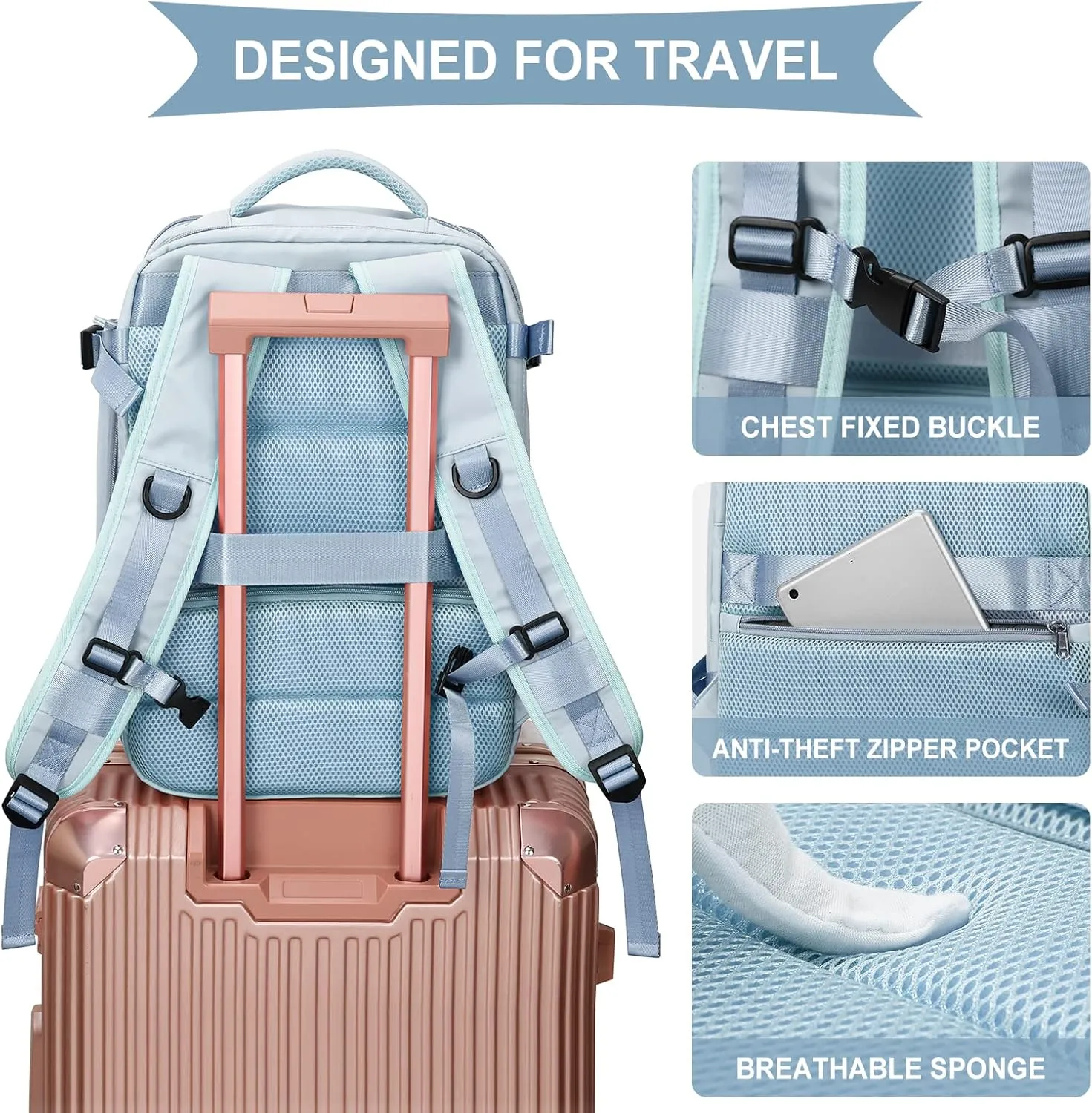 WONHOX Large Travel Backpack Carry on Flight Approved Laptop Work Business Backpack for Women Men Mochila de Viaje