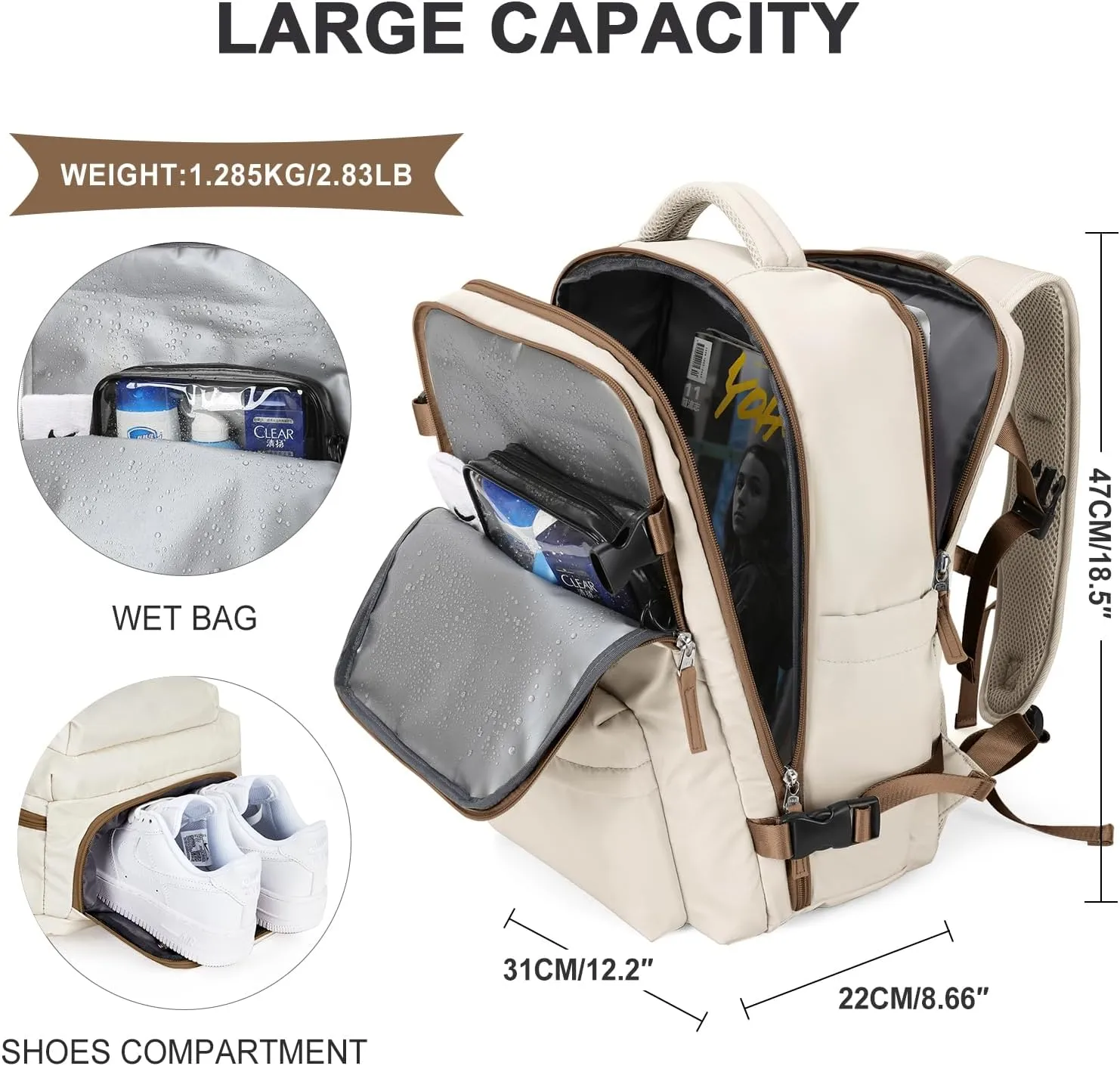 WONHOX Large Travel Backpack Carry on Flight Approved Laptop Work Business Backpack for Women Men Mochila de Viaje