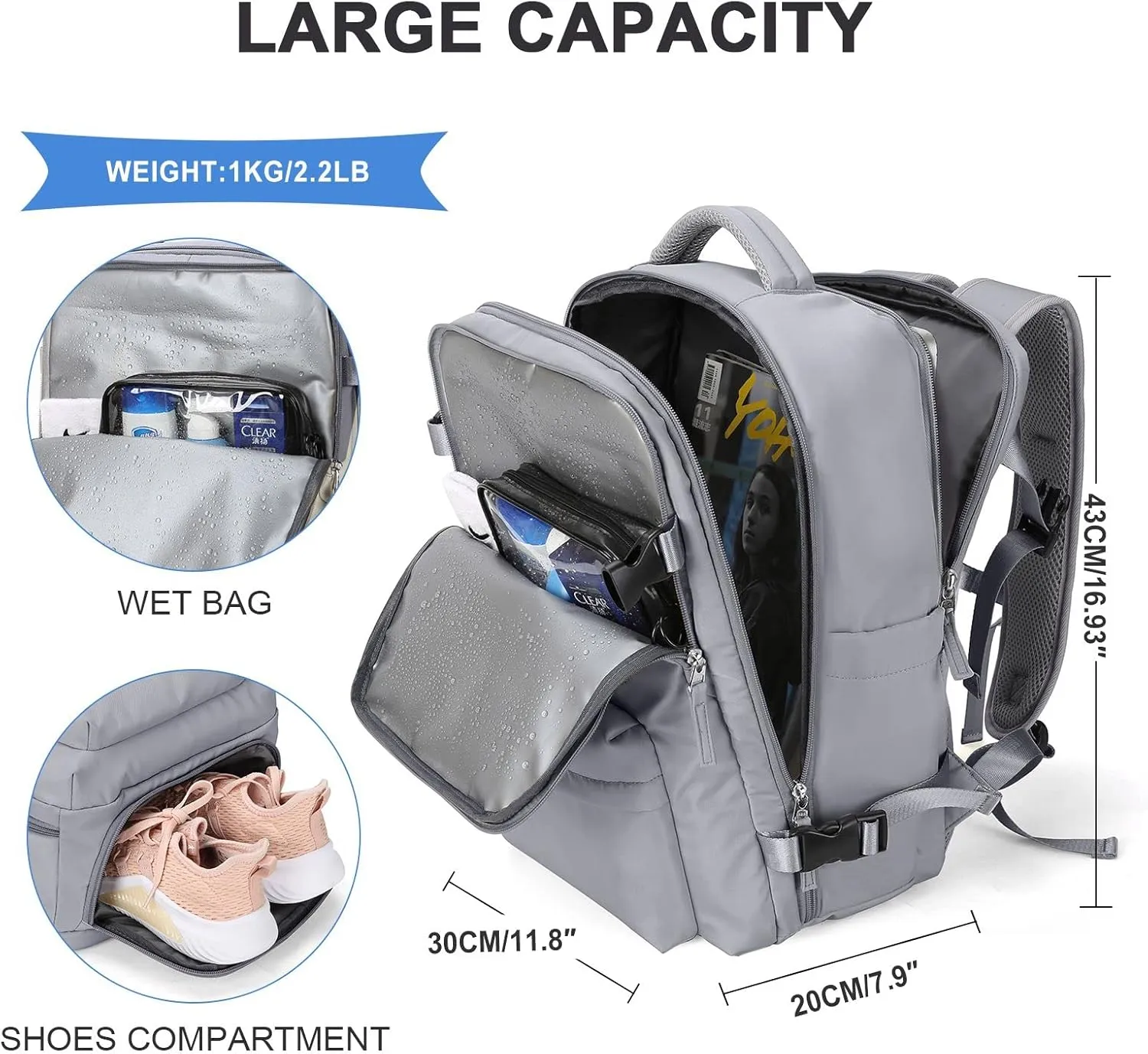 WONHOX Large Travel Backpack Carry on Flight Approved Laptop Work Business Backpack for Women Men Mochila de Viaje