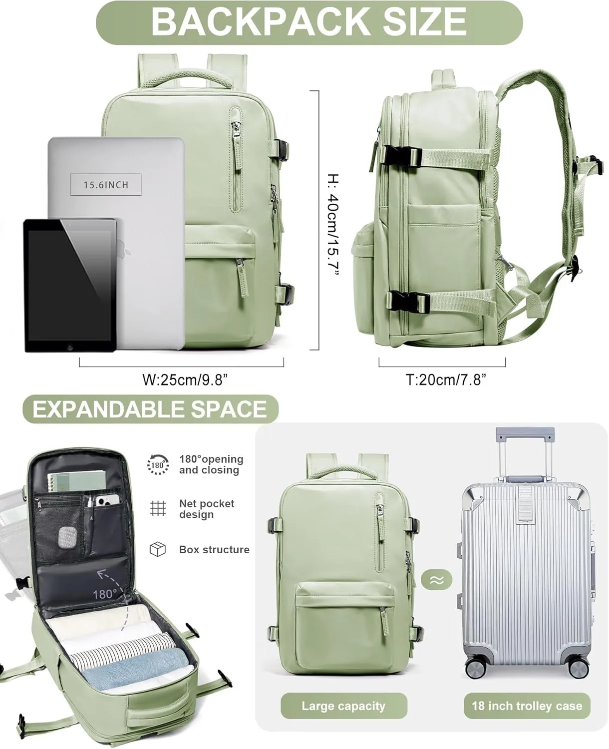 WONHOX Large Travel Backpack Carry on Flight Approved Laptop Work Business Backpack for Women Men Mochila de Viaje