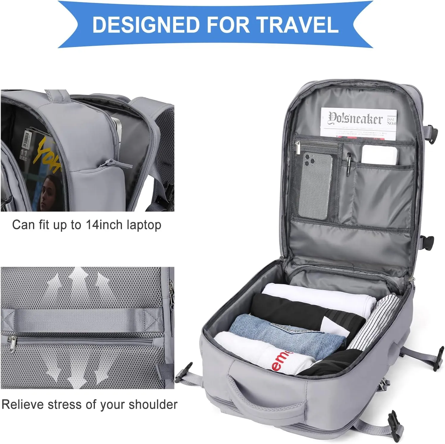 WONHOX Large Travel Backpack Carry on Flight Approved Laptop Work Business Backpack for Women Men Mochila de Viaje