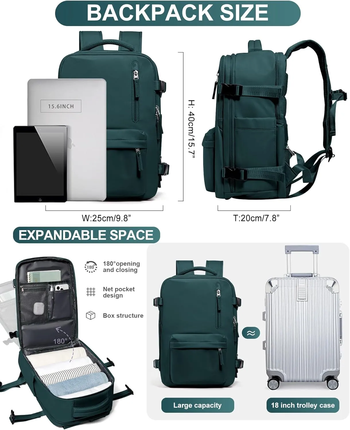 WONHOX Large Travel Backpack Carry on Flight Approved Laptop Work Business Backpack for Women Men Mochila de Viaje