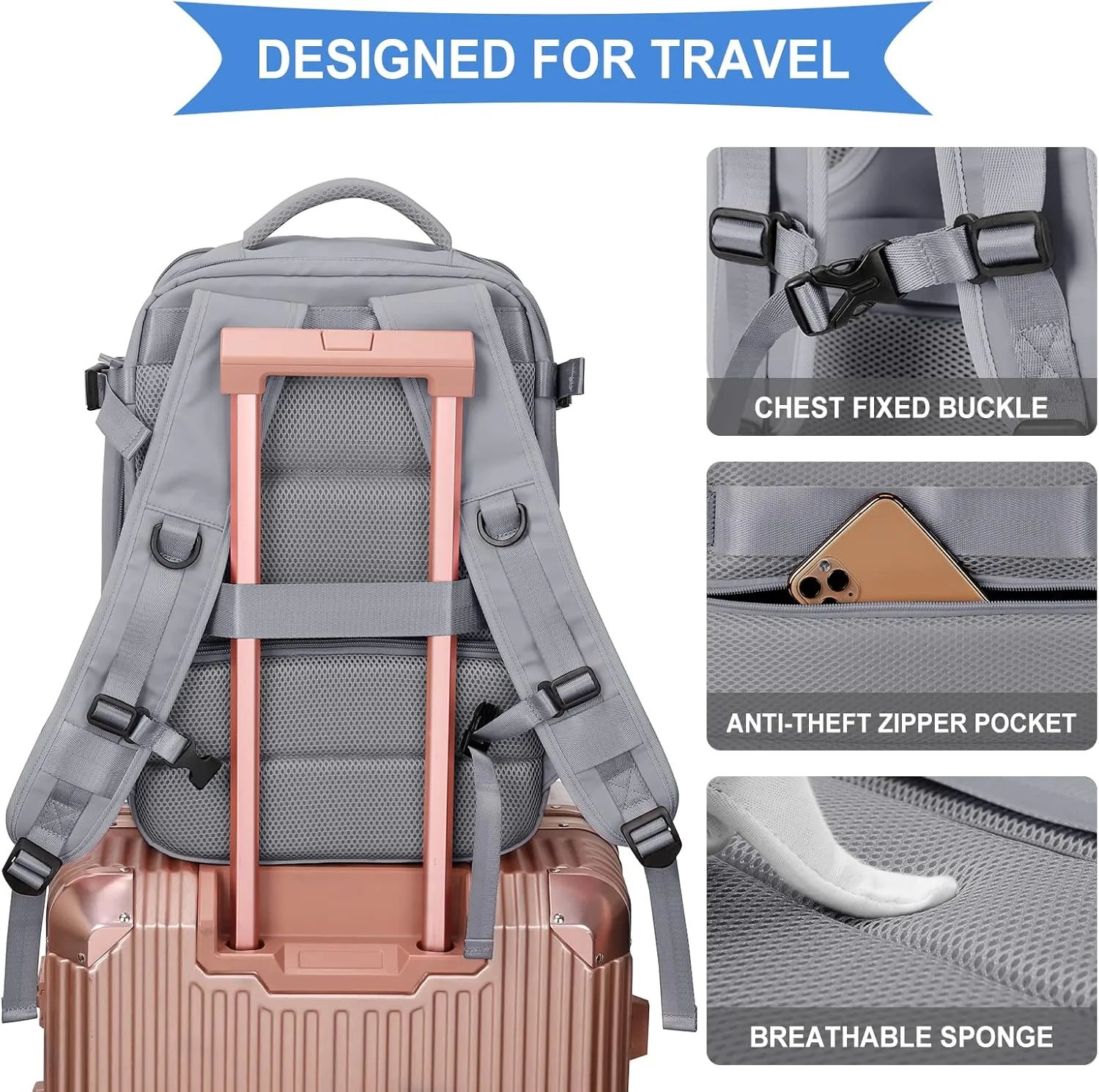 WONHOX Large Travel Backpack Carry on Flight Approved Laptop Work Business Backpack for Women Men Mochila de Viaje