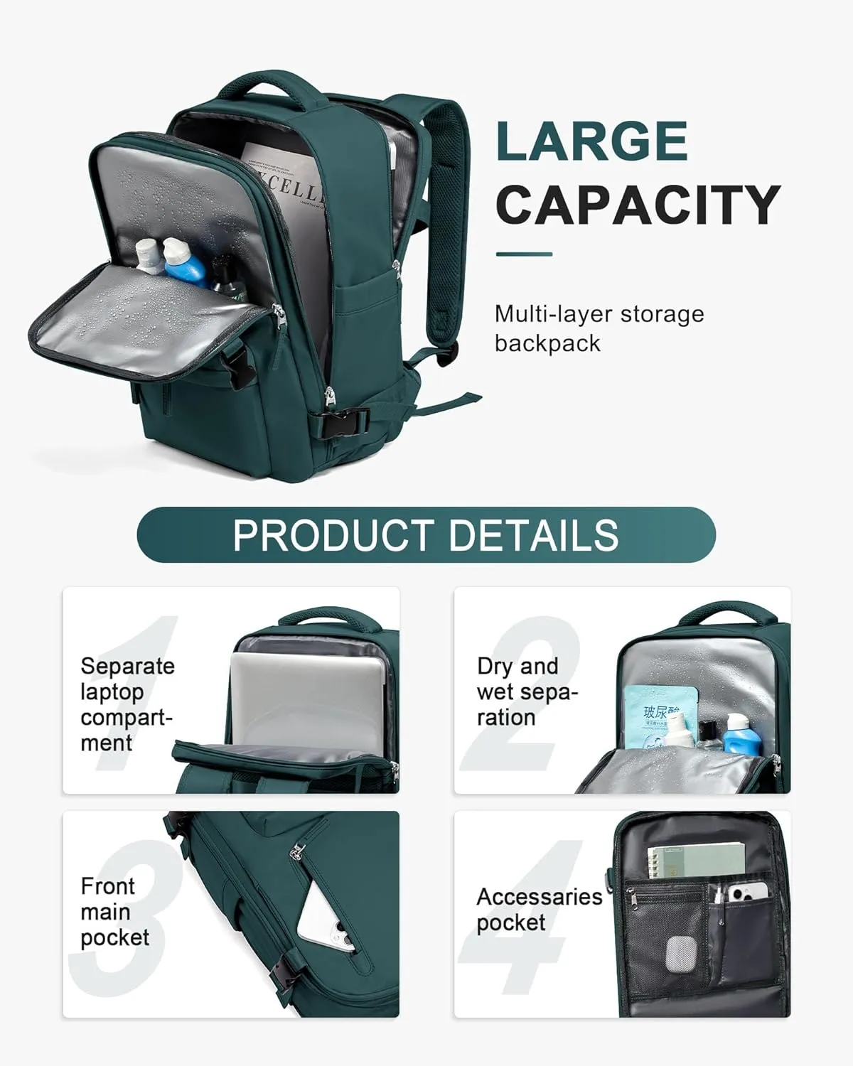 WONHOX Large Travel Backpack Carry on Flight Approved Laptop Work Business Backpack for Women Men Mochila de Viaje
