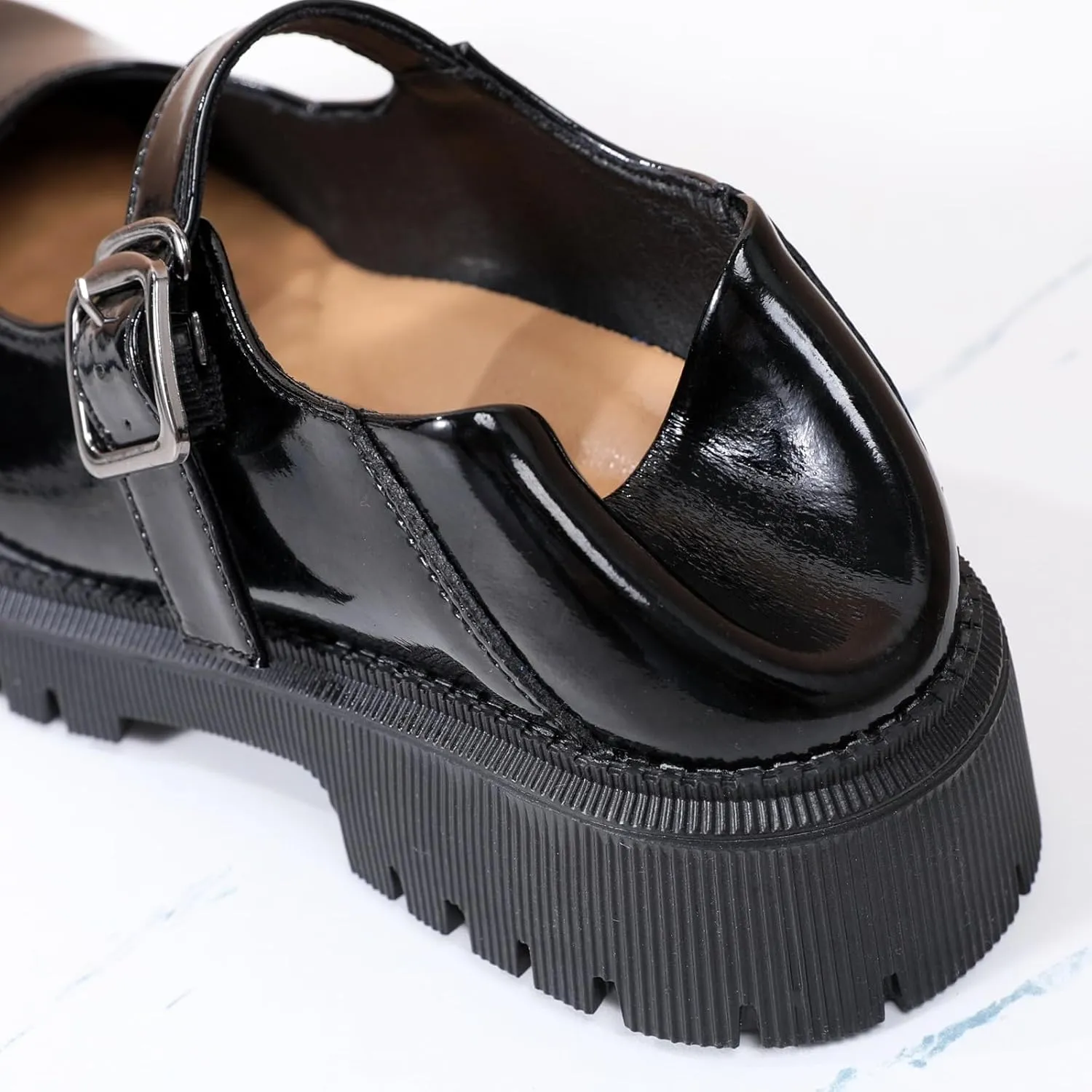 XMM Mary Jane Shoes Platform Chunky Mary Janes for Women Ladies Comfort Leather Round Toe Non-Slip Dressy Casual Cute Girls School Work Shoes