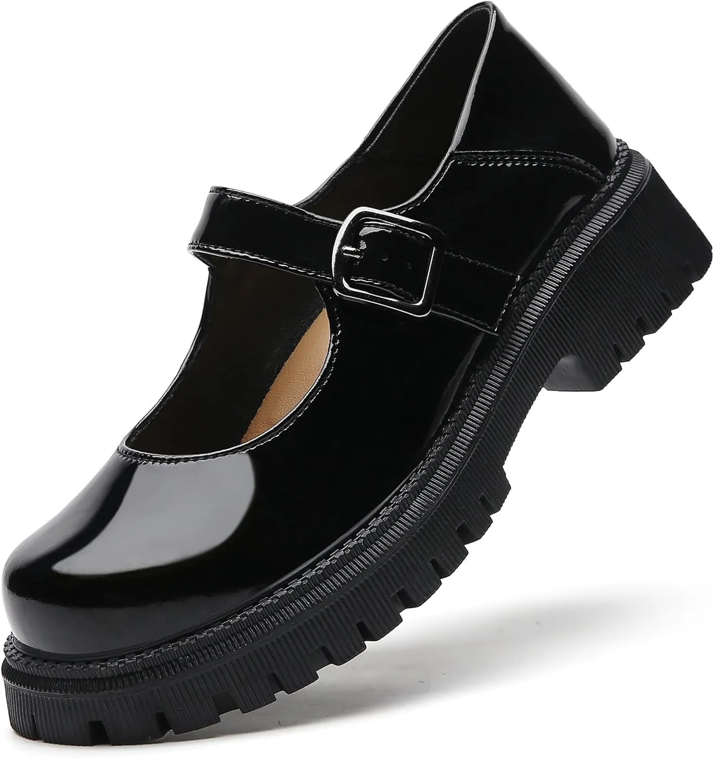 XMM Mary Jane Shoes Platform Chunky Mary Janes for Women Ladies Comfort Leather Round Toe Non-Slip Dressy Casual Cute Girls School Work Shoes