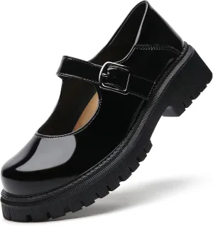 XMM Mary Jane Shoes Platform Chunky Mary Janes for Women Ladies Comfort Leather Round Toe Non-Slip Dressy Casual Cute Girls School Work Shoes
