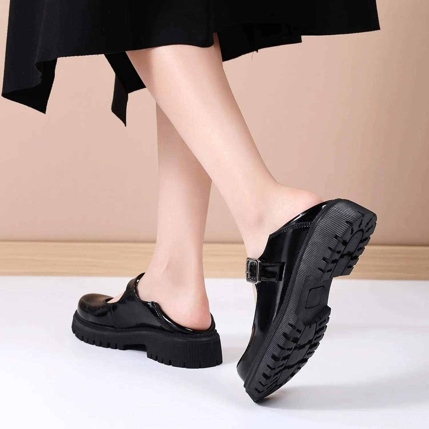 XMM Mary Jane Shoes Platform Chunky Mary Janes for Women Ladies Comfort Leather Round Toe Non-Slip Dressy Casual Cute Girls School Work Shoes