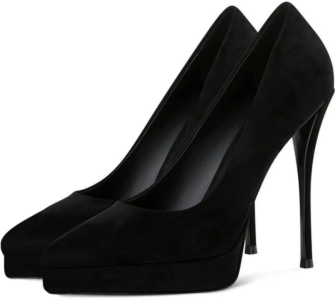 XYD Trendy Platform High Heels for Women Pointed Toe Stilettos Classic Slip On Pumps Evening Party Formal Shoes