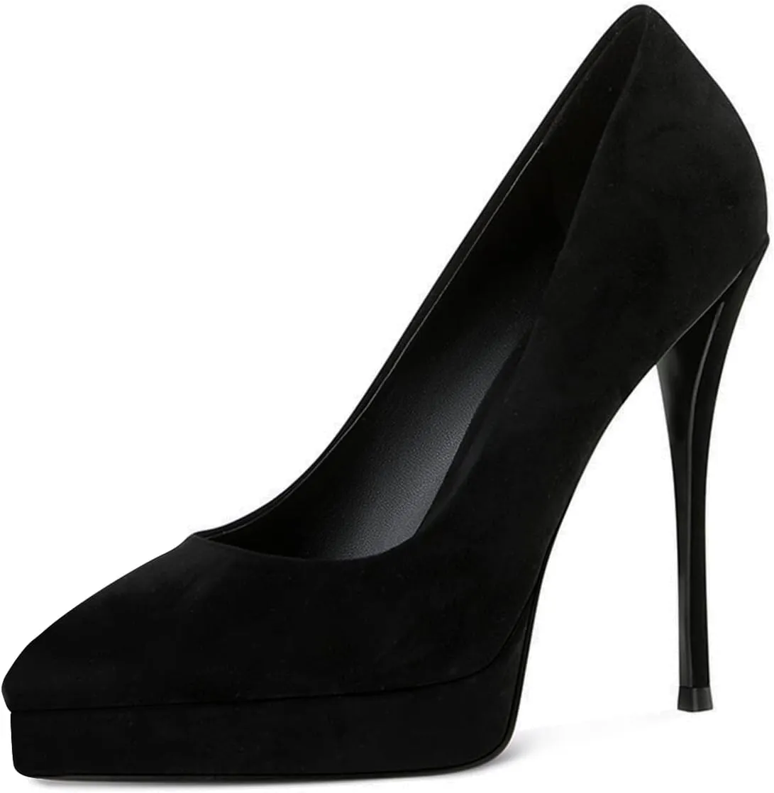 XYD Trendy Platform High Heels for Women Pointed Toe Stilettos Classic Slip On Pumps Evening Party Formal Shoes