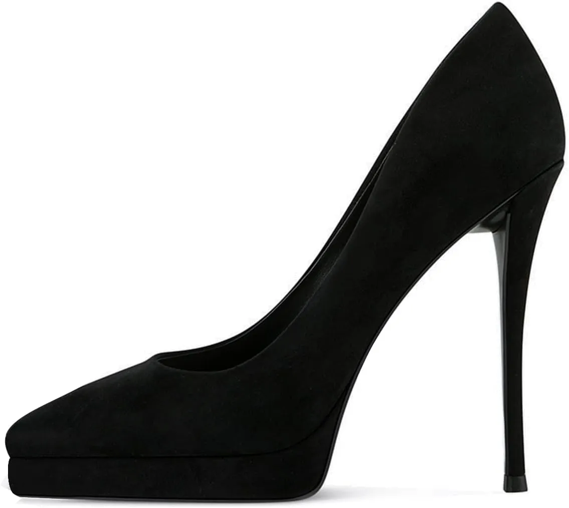 XYD Trendy Platform High Heels for Women Pointed Toe Stilettos Classic Slip On Pumps Evening Party Formal Shoes