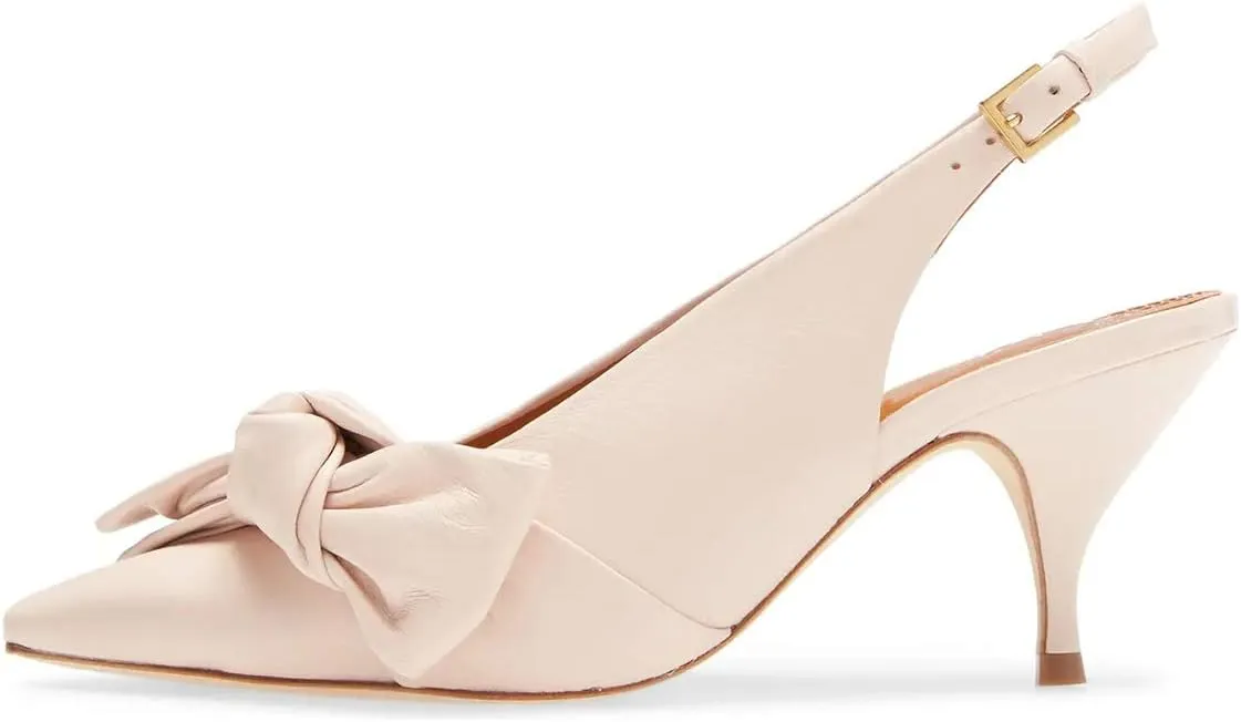 XYD Women Fashion Cute Slingback Pumps Low Kitten Heels Closed Pointed Toe Bow Knot Buckle Ankle Strap Slip On Party Dress Dating Shoes