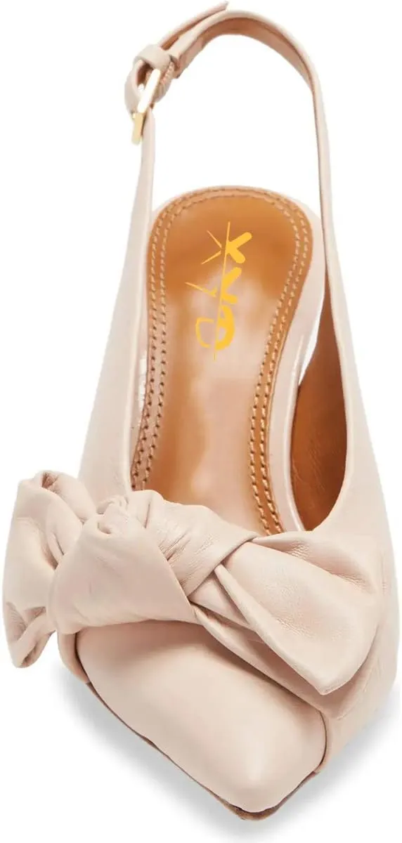XYD Women Fashion Cute Slingback Pumps Low Kitten Heels Closed Pointed Toe Bow Knot Buckle Ankle Strap Slip On Party Dress Dating Shoes