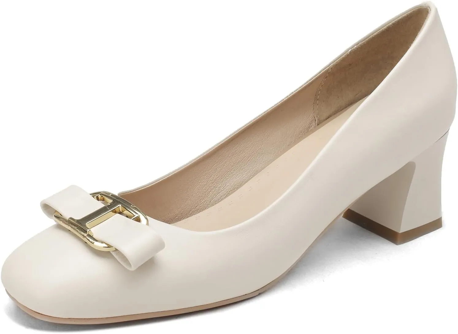 Yawors Womens DC684 Closed Toe Metal Buckles Bow Lambskin Low Chunky Pumps
