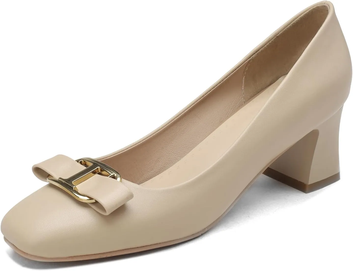 Yawors Womens DC684 Closed Toe Metal Buckles Bow Lambskin Low Chunky Pumps