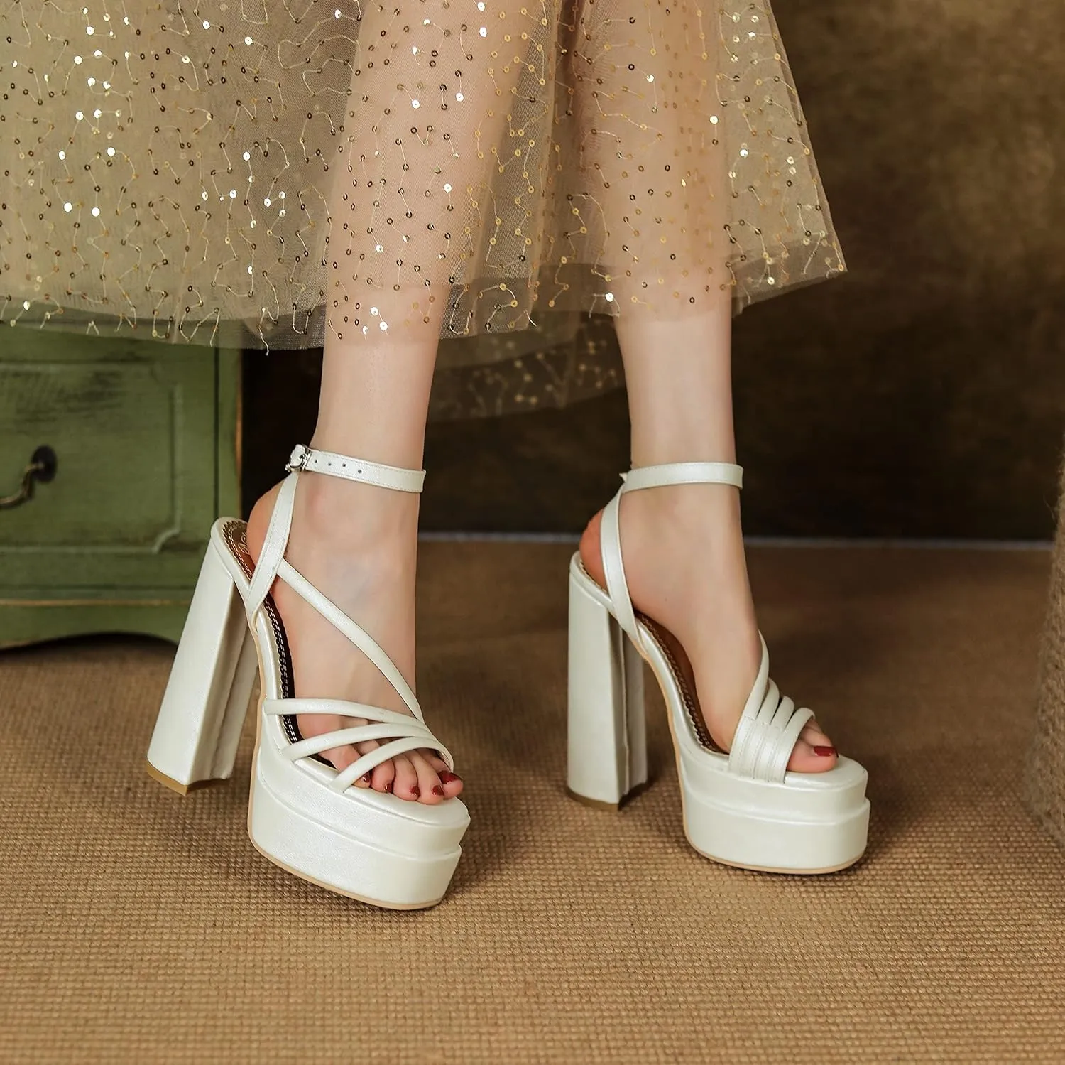 Yawors Womens LC679 Dress Fashion Casual Fashion Dress Pigskin Leather Low Kitten Heeled Sandals