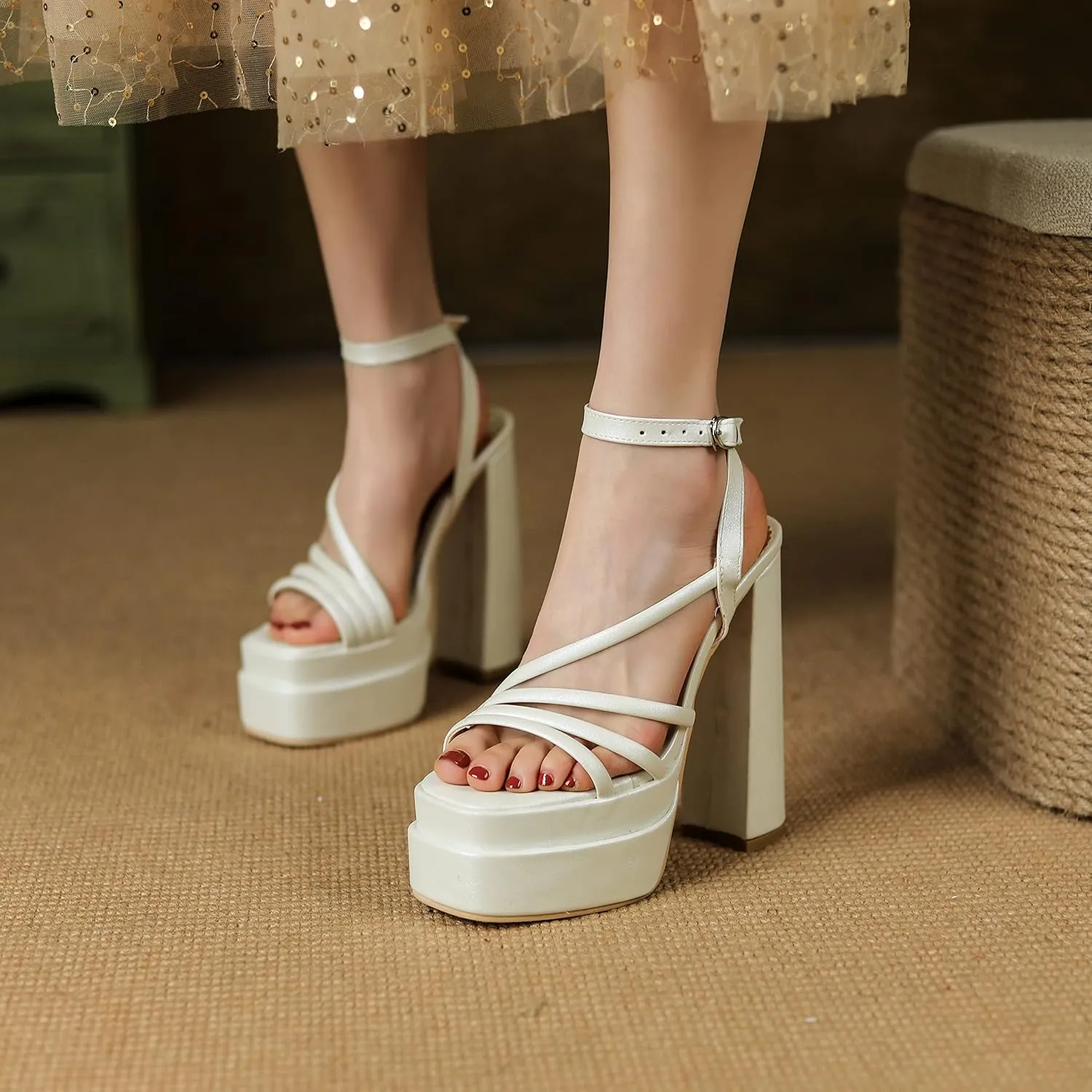 Yawors Womens LC679 Dress Fashion Casual Fashion Dress Pigskin Leather Low Kitten Heeled Sandals