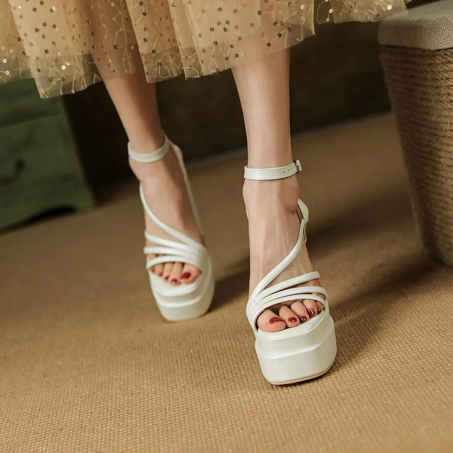 Yawors Womens LC679 Dress Fashion Casual Fashion Dress Pigskin Leather Low Kitten Heeled Sandals