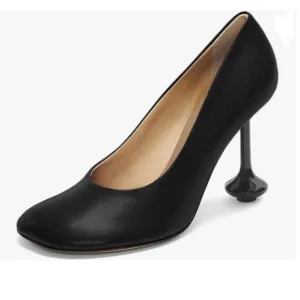 YDN Black Classic Pumps Square Toe Slip On Chunky High Heel Shoes Working Prom
