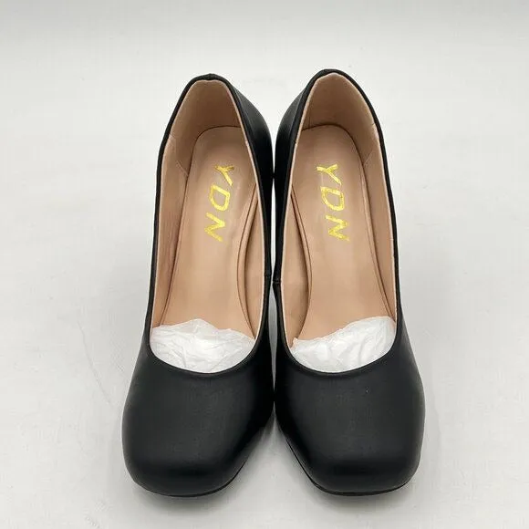 YDN Black Classic Pumps Square Toe Slip On Chunky High Heel Shoes Working Prom